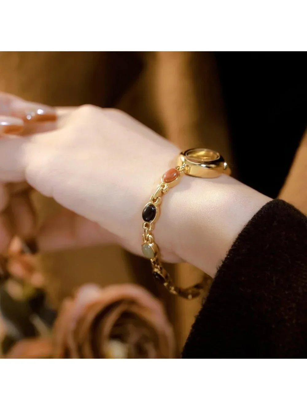 Women's Gold Silver Analog Quartz Waterproof Oval Dainty Vintage Bracelet Watch